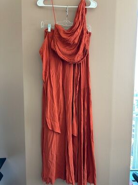 Free People One-Shoulder Maxi Dress in Rust Orange